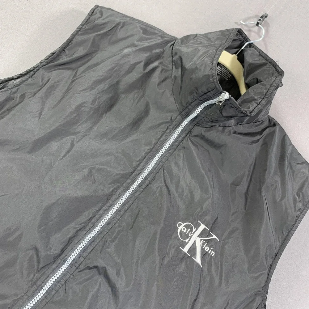 Calvin Klein Vest Mens L/XL Black Nylon Windbreaker Full Zip Embroidered CK Logo